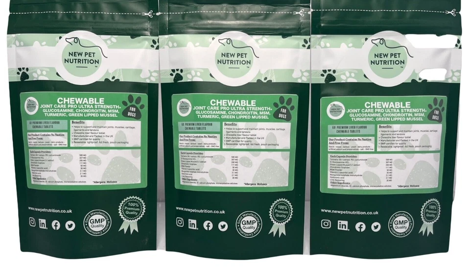 180 Chewable Joint Care Glucosamine, Boswellia, MSM Turmeric, Green Mussel Dogs