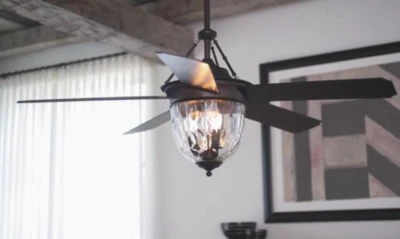 MODERN FAN HORCHOW HOME Glass Ceiling Fan Modern Farmhouse Indoor Outdoor NEW 52" Bronze