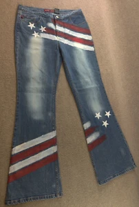 YMI Lets UBU Jeans Womans 11 Bootcut DIY Paint American Flag Stars Stripes 32x33 - Picture 1 of 19