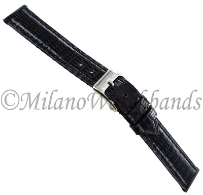 19mm deBeer Black Turned Edge Genuine Lizard Padded Stitched Mens Band X-Short - Image 1 of 3