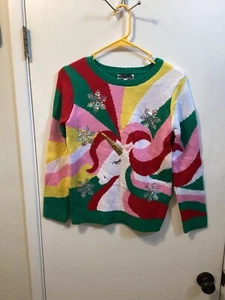 Youth "Margaux & Lexi" multicolor, unicorn Xmas Sweater. Size L 14 P.O. - Picture 1 of 2