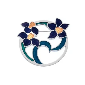 Spilla Fiori E Foglie In Argento Placcato Viola Nuova Con Confezione Regalo - Foto 1 di 2