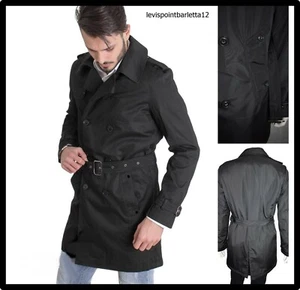 cappotto trench cappotti giaccone da uomo a doppio petto doppiopetto nero lungo - Imagen 1 de 7