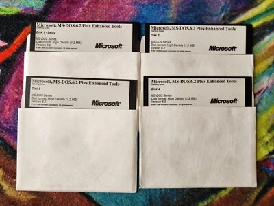 Microsoft MS-DOS 6.2 OS Plus Enhanced Tools Vintage OS 5.25" Disks Set Of 4 - Image 1 of 2