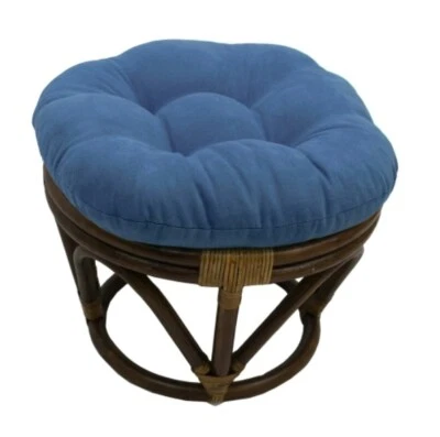 Blue Papasan Foot Stool Bali Ottoman Cushion Wicker Frame Rattan Rest Suede Posh - Image 1 of 3