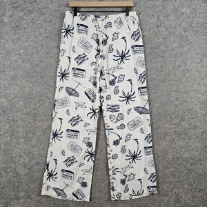 Cali 1850 Leinen Strand Hose Ivory & Navy Maritim Print Wide Leg Lounge Gr. L - Bild 1 von 12