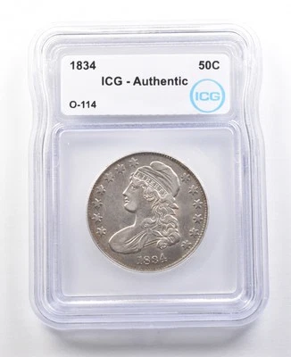 1834 Capped Bust Half Dollar O-114 Authentic ICG *3009 - Image 1 of 3