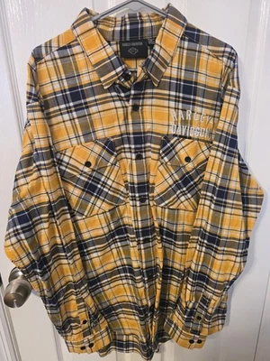 Harley-Davidson Plaid Button-Up Flannel Shirt Size 2XL Yellow Black White - Image 1 of 3