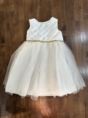 Marmellata Girls Size 4 Dress White Sparkle Tulle Gold Trim Special Occasion - Image 1 of 4