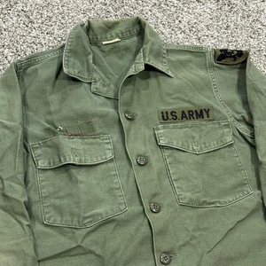 Vintage 60s 70s OG 107 Vietnam US Army Olive Button Sateen Utility Shirt Mens L - Picture 1 of 5