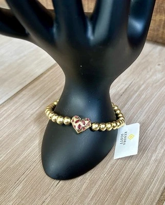 NOVA Pulseira Elástica de Coração Banhada a Ouro 14K Kendra Scott Holland em Cristal Rosa - Imagem 1 de 4