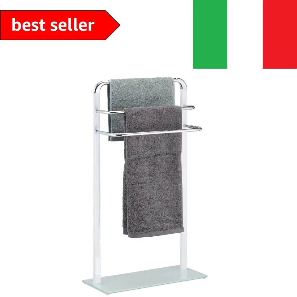 Relaxdays Asciugamani da Terra, Porta Salviette in Metallo Cromato, Piantana ... - Immagine 1 di 4