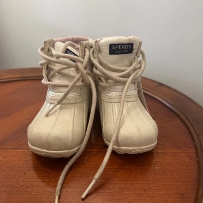 Sperry Duck Boots Toddler Girls Size 6 White Pink Sparkle Rain Winter Boots - Image 1 of 4