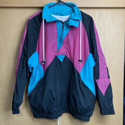 Chaqueta Pullover Rompevientos Vintage UNISEX Talla M/L Bloque de Color 1/2 Cremallera Botón Foto 1 de 4