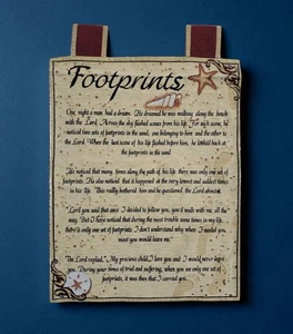 FUSSABDRÜCKE Inspirierende Geschichte Religiös Gewebt Wandteppich Wandbehang 22 x 17" - Bild 1 von 11