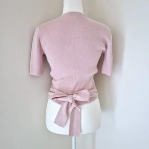 MISS SHOP Women’s Size M Blush Pink Stretch Knit Top With Bow - Picture 1 of 7