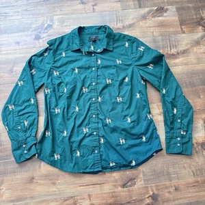 J CREW Slim Perfect Shirt Hundestickerei Grün Damen 12 Slim Knopfleiste Baumwolle - Bild 1 von 10