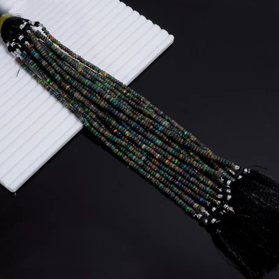 Piedras preciosas de ópalo etíope negro forma redonda cuentas lisas 3X3X2 mm hilo 8" EB-967 Foto 1 de 4