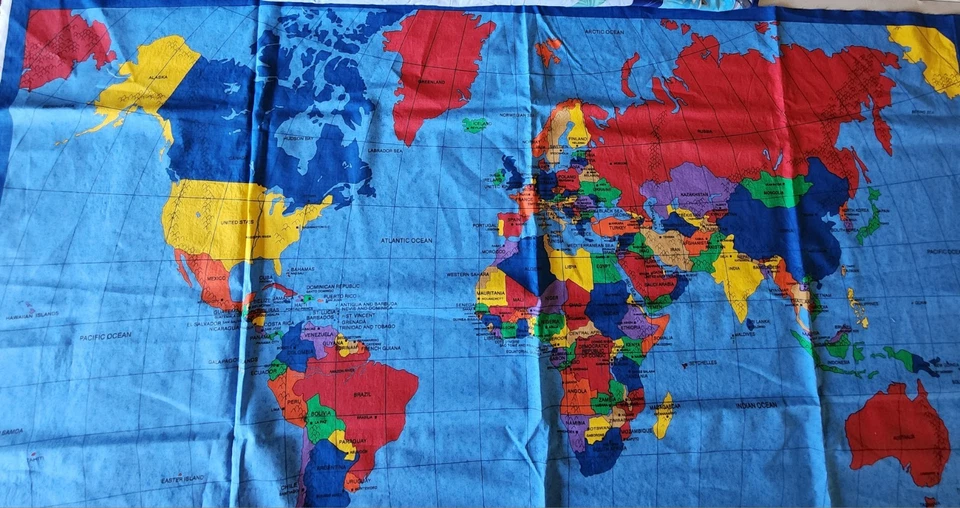 Panel de tela Mapa del Mundo 33 X 56, mapa educativo, colchas de algodón Foto 1 de 1
