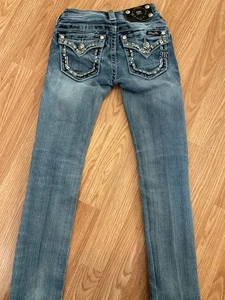 MISS ME Girls SKINNY Distressed JEANS GIRLS SZ.7 Straight Leg 25” waist 25”Lengt - Picture 1 of 8