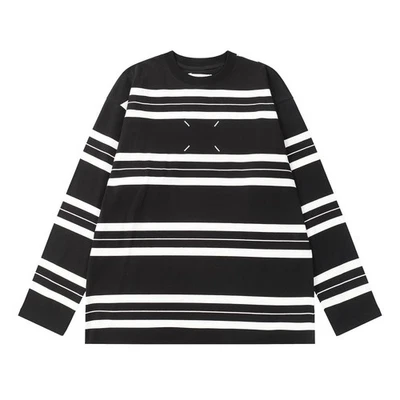 Maison Margiela MM6 Cotton Long Sleeved T-Shirt Unisex Stripe Black Size L - Image 1 of 4