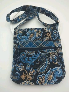 Vera Bradley Crossbody Purse Blue Paisley Quilted Fabric Zip Pocket Shoulder Bag - Picture 1 of 11