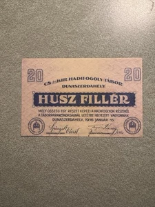 Austro-Hungarian Banknote POW 20 Heller 1916 POW Camp Dunaszerdahel - Picture 1 of 2