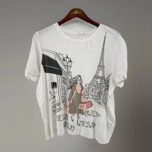 Love & Lace Paris modisches grafisches Puffärmel-Top weiß Damengröße Large " - Bild 1 von 9