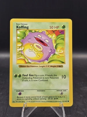 Pokemon TCG Koffing 51/102 Shadowless Base Set Unlimted LP - Image 1 of 2