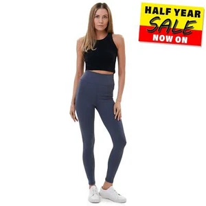 Lookus Zelal Hoher Bund Damen Geripptes Dehnbar Leggings Freizeithose Schwarz - Picture 1 of 4