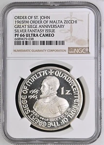 1965 ORDER OF MALTA ZECCHI GREAT SIEGE ANNIV. SILVER FANTASY ISSUE - NGC PF66 UC - Picture 1 of 4