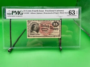 Fractional 15¢ Fourth Issue Allison/Spinner Watermarked Paper Fr#1267 PMG 63 EPQ - Picture 1 of 16