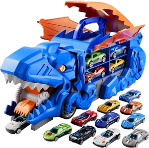 Transformed Dinosaur Boy Truck Toy with 10 Diecast Racing Cars, Dinosaur Transpo - Picture 1 of 9