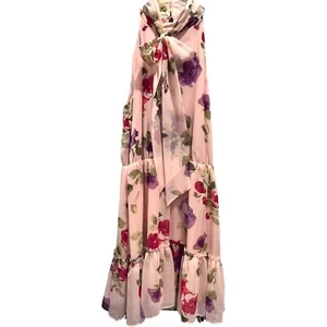 NEW Ralph Lauren Dress Womens 6 Pink Floral Sleeveless High Tie Neck Ruffles - Picture 1 of 12