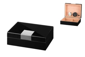 ANGELO HIGH POLISHED BLACK CIGAR HUMIDOR ** NEW ** H 2.95 × W 8.66 × D 7.09" - Picture 1 of 1