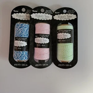 Darice Bakers Twine 2-Ply Cotton Lot Of 3 Pink/White Blue/White Green/White - Picture 1 of 5