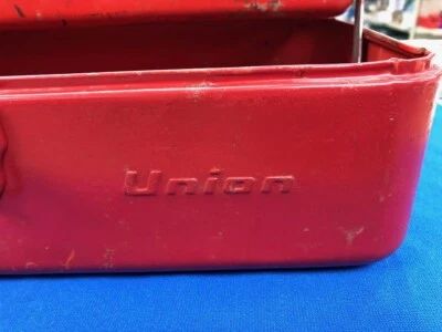 Vintage UNION RED Metal Tool Box W/tray 14"W x 7"D x 5-1/2"H Retro - Image 1 of 4