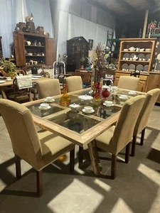 New Custom Made In USA Glass And Live Edge Maple Dining Table Modern Rustic - Picture 1 of 11