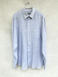 ☘️ Mens Centro Storico Sorrento 100% Linen Pin Stripe Shirt Blue Size 18 / 45 - Bild 1 von 7