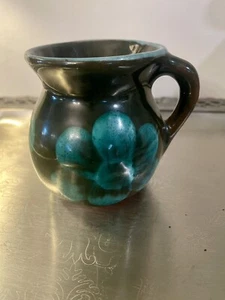 Aqua Teal  Flower  Redware Handmade Pottery Coffee Tea  Mug  - Picture 1 of 10