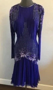 Vintage Purple Dress Sequin Beaded Sheer Layered Black Tie Size 10 Send an offer - Picture 1 of 9