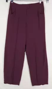 Eileen Fisher Pants Womens Medium Burgundy Straight 100%Silk Pockets Lightweight - Picture 1 of 13
