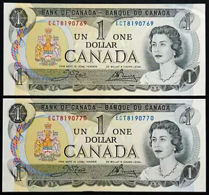 Lot of 2x 1973 Canada $1 Dollar Banknotes - About UNC Consecutive Serial Numbers - Foto 1 di 3