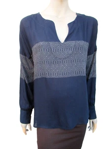 Top Oversized Eur 40 / UK 12+ - Generous Fit Navy Mix Casual Long Sleeved - Picture 1 of 6