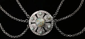 Vintage Czech Hubble Glass Faux Turquoise German Festoon Necklace  - Picture 1 of 14