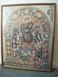 Vintage gerahmter beleuchteter religiöser Druck ""König David Psalter"" Canterbury c.730 - Bild 1 von 9