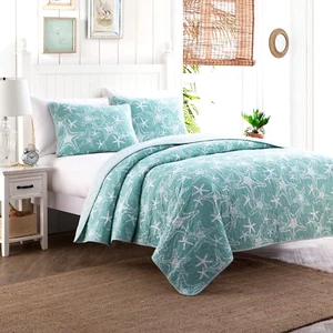 Coastal Quilt Set King Blue White Starfish Reversible Cotton Pillow Sham Bedding - Picture 1 of 6