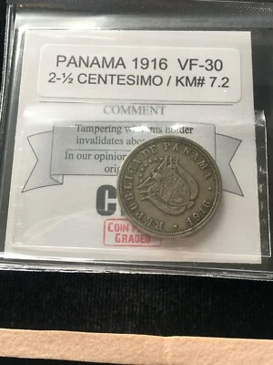 1916  Panama, 2-1/2 Centesimo, Coin Mart Graded **VF-30** KM# 7.2 - Image 1 of 4