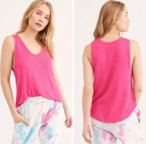 Free People Take the Plunge Tank Top Fuscia Pink Small Jersey Knit Shirt Low Cut - Picture 1 of 10