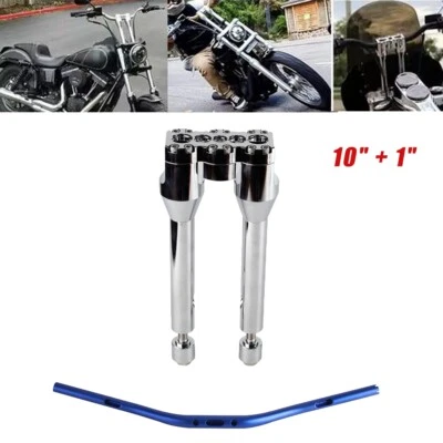 Kit de elevadores de 10" con manillar de 1-1/4" abrazadera superior recta para Dyna Sportster Softail Foto 1 de 4